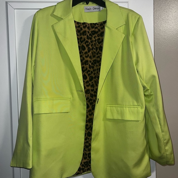 Nash Grey Lime green blazer with cheetah print interior - Picture 1 of 4